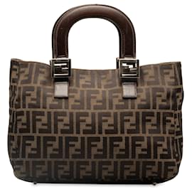 Fendi-Sac à main en toile marron Fendi Zucca Twins-Marron