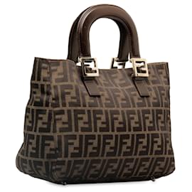 Fendi-Sac à main en toile marron Fendi Zucca Twins-Marron