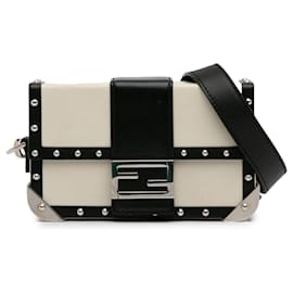 Fendi-White Fendi Mini Studded Leather Baguette Trunk Crossbody Bag-White