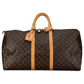 Louis Vuitton-Keepall marrón con monograma de Louis Vuitton 55 Bolsa de viaje-Castaño