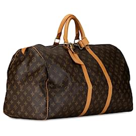 Louis Vuitton-Keepall marrón con monograma de Louis Vuitton 55 Bolsa de viaje-Castaño