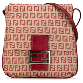 Fendi-Sac à bandoulière à rabat en toile Fendi Zucchino rouge-Rouge