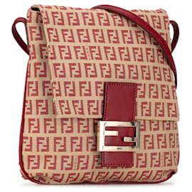 Fendi-Sac à bandoulière à rabat en toile Fendi Zucchino rouge-Rouge