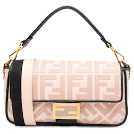 Fendi-Sac à main baguette brodé Fendi Zucca rose-Rose