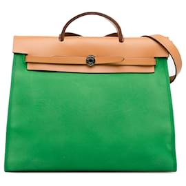 Hermès-Green Hermes Toile Herbag Zip 39 Satchel-Green