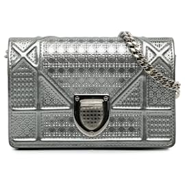 Dior-Silver Dior Baby Patent Microcannage Diorama Crossbody-Silvery