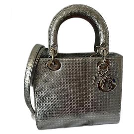 Dior Lady Dior Medium Silver Leather Bag Silvery