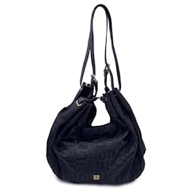 Givenchy-Black Logo Canvas Tote Hobo Slouchy Shoulder Bag-Black