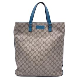 Gucci-Beige GG Monogram Canvas Tote Shopping Bag Teal Leather-Beige