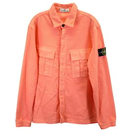 Stone Island-STONE ISLAND 11305 'Old' Treatment Zip Up Overshirt in Orange Cotton-Orange