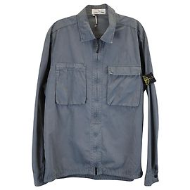 Stone Island ISOLA DI PIETRA 11710 Sovracamicia con zip con trattamento "Old" in cotone blu Blu
