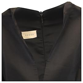 Gucci-Gucci Fluted-Cuff Midi Dress in Black Silk-Black
