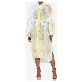 Loewe Robe chemise transparente imprimée jaune à manches bouffantes - taille UK 14 Jaune