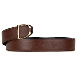 Hermès-Hermès Brown Clemence Reversible Etrier Belt-Other,Navy blue