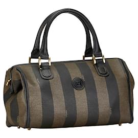 Fendi-Fendi Pequin Canvas Mini Boston Bag Sac à main en toile 259022 en bon état-Autre