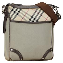 Burberry-Burberry Nova Check Nylon Canvas Leather Shoulder Bag in Very Good Condition-Grey