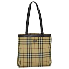 Burberry-BURBERRY Nova Check Tote Bag Canvas Beige Dark Brown Auth 76724-Beige,Dark brown