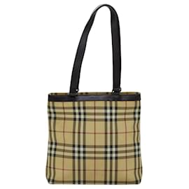 Burberry-BURBERRY Nova Check Tote Bag Canvas Beige Dark Brown Auth 76724-Beige,Dark brown