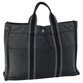 Hermès-HERMES Fourre Tout MM Hand Bag Canvas Black Gray Auth bs14843-Black,Grey