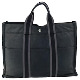 Hermès-HERMES Fourre Tout MM Hand Bag Canvas Black Gray Auth bs14843-Black,Grey