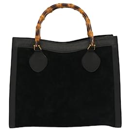 Gucci-GUCCI Bamboo Tote Bag Suede Leather Black 002 0260 2615 auth 76121-Black