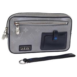 LOUIS VUITTON Monogram Satellite Alpha Clutch Silber M44171 LV Auth 76789 Silber