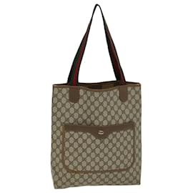 Gucci-GUCCI GG Supreme Web Sherry Line Tote Bag PVC Beige Red 39 02 003 auth 74650-Red,Beige