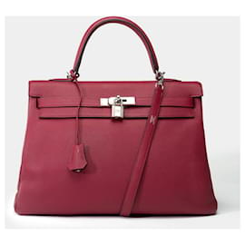 Hermès-Hermes Kelly bag 35 in Burgundy Leather - 101951-Dark red