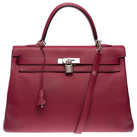 Hermès-Sac HERMES Kelly 35 en Cuir Bordeaux - 101951-Bordeaux