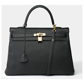 Hermès-Hermes Kelly bag 35 in black leather - 101952-Black