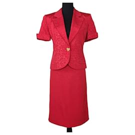 Yves Saint Laurent-Yves Saint Laurent red suit with heart button-Red