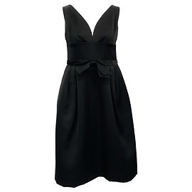 Escada Vestido de noite preto de seda sem mangas com laço Preto