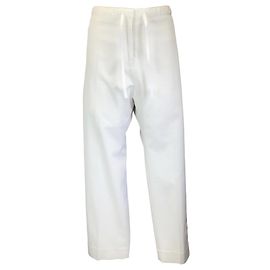 Calça Jil Sander Branca de Algodão e Linho com Cordão Branco