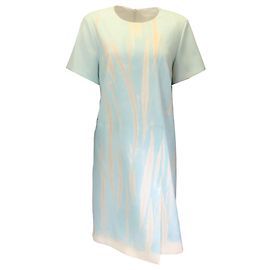 Hugo Boss Aqua / Ivory Dasira Asymmetric Shift Dress in Crinkled Twill Mint Blue