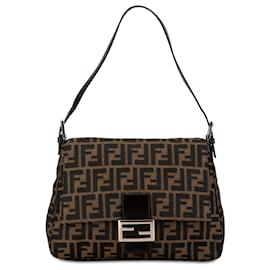 Fendi-Brown Fendi Zucca Canvas Mamma Forever Shoulder Bag-Brown