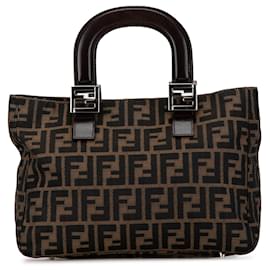 Fendi-Sac à main en toile marron Fendi Zucca Twins-Marron