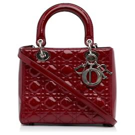 Dior-Red Dior Medium Cannage Patent Lady Dior Satchel-Red