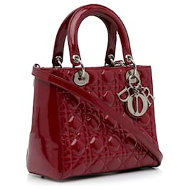 Dior-Red Dior Medium Cannage Patent Lady Dior Satchel-Red