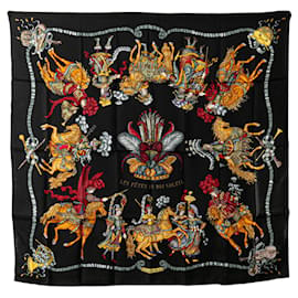 Hermès-Black Hermès Les Fetes du Roi Soleil Silk Scarf Scarves-Black