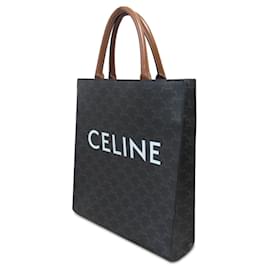 Céline-Black Celine Small Triomphe Cabas Vertical Tote Satchel-Black