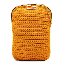 Fendi-Orange Fendi Crochet Baguette Phone Bag-Orange