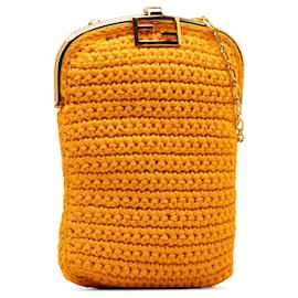 Fendi-Orange Fendi Crochet Baguette Phone Bag-Orange