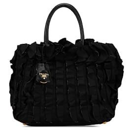 Prada-Black Prada Ruffled Tessuto Tote-Black