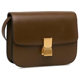 Céline-Brown Celine Medium Classic Box Crossbody Bag-Brown