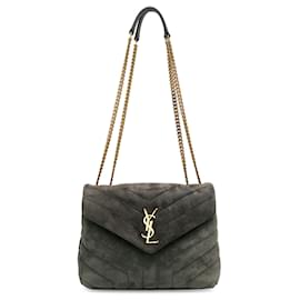 Saint Laurent-Gray Saint Laurent Small Suede Loulou Shoulder Bag-Other