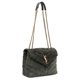 Saint Laurent-Gray Saint Laurent Small Suede Loulou Shoulder Bag-Other