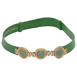 Judith Leiber-Green & Gold-Tone Judith Leiber Leather & Cabochon Belt-Green