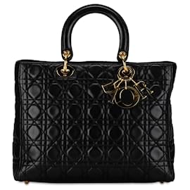 Dior-Black Dior Large Lambskin Cannage Lady Dior Satchel-Black