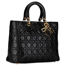 Dior-Black Dior Large Lambskin Cannage Lady Dior Satchel-Black