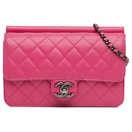 Chanel-Sac à bandoulière à rabat Crossing Times en cuir d'agneau matelassé moyen Chanel rose-Rose